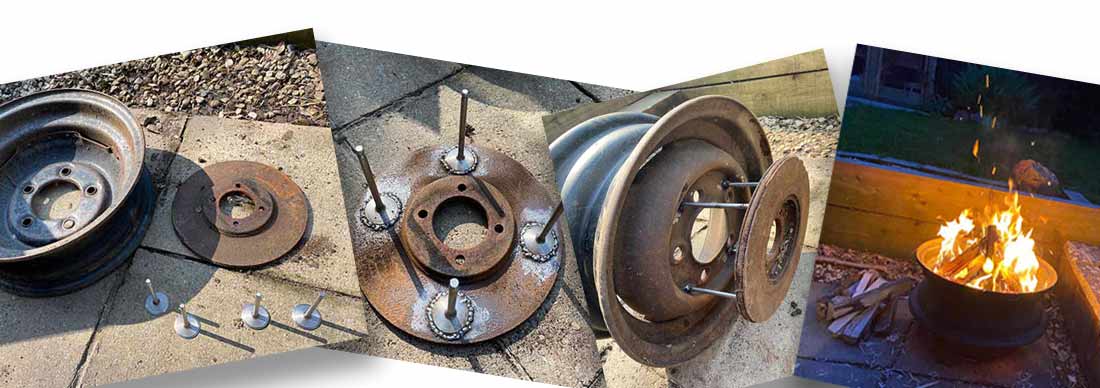 Car parts turned into an outdoor fire pit