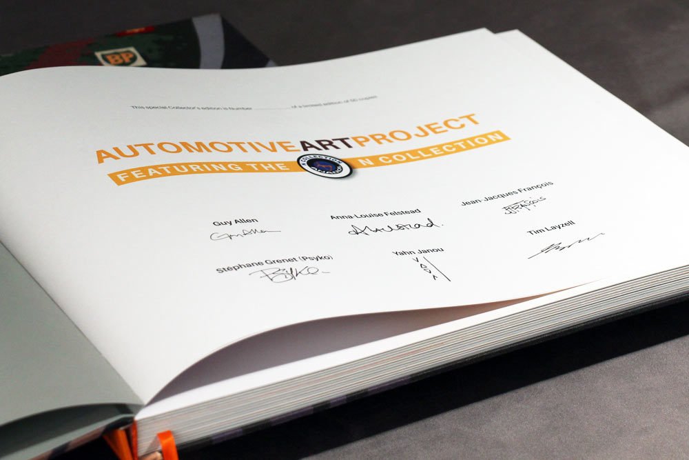 Automotive art book signature page