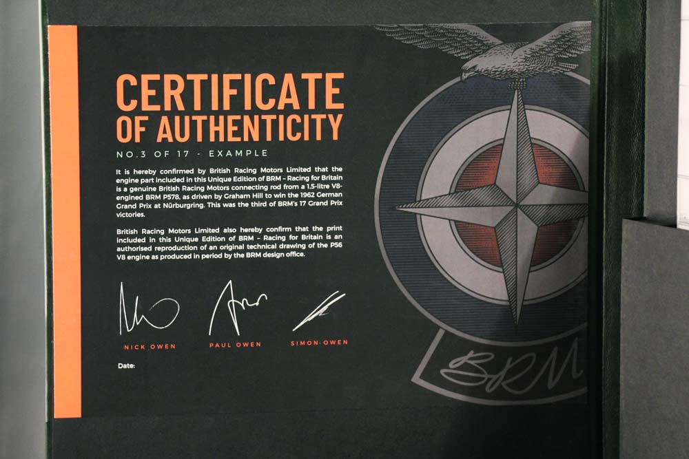 BRM Unique Edition Certificate of Authenticity