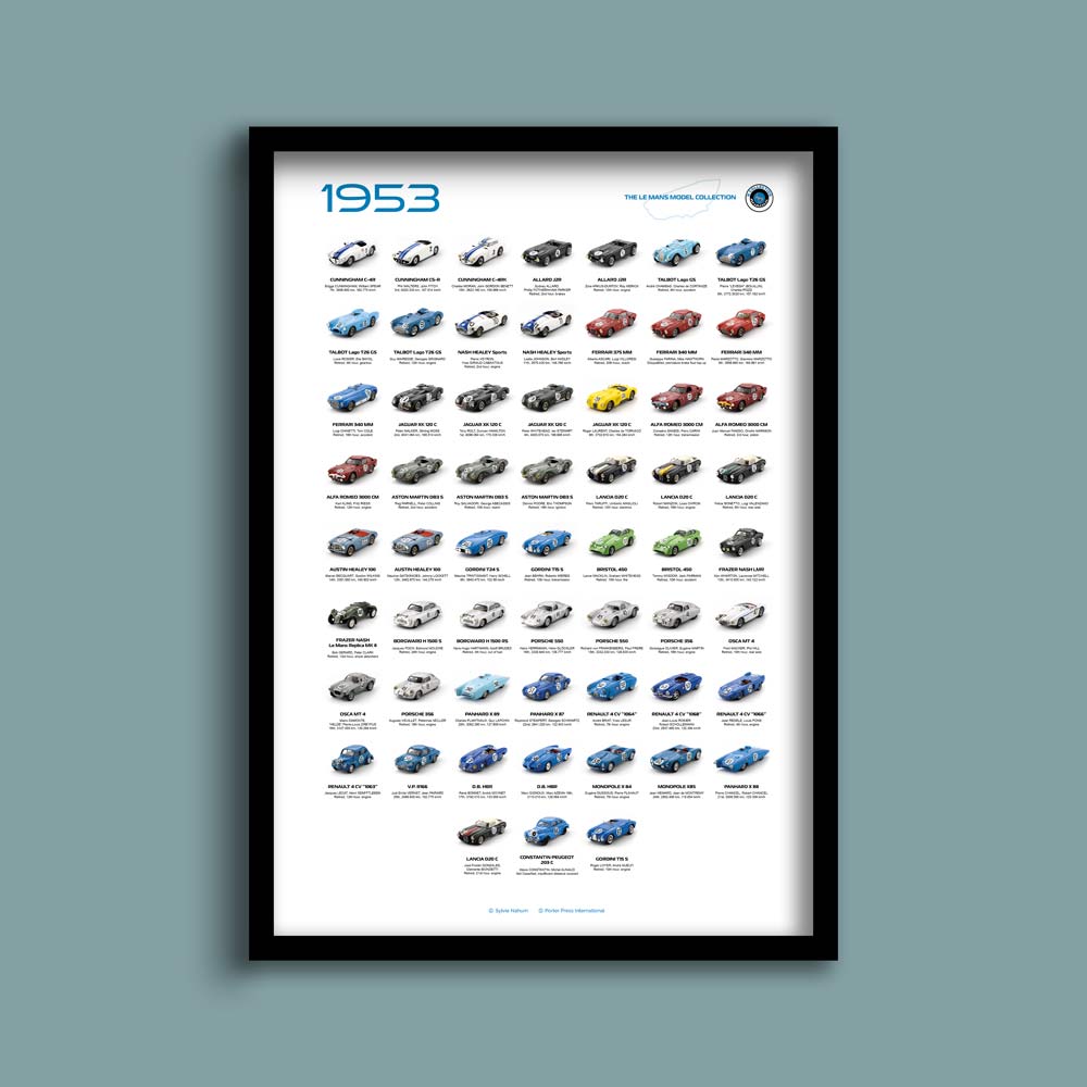 Le Mans race cars in 1953 print