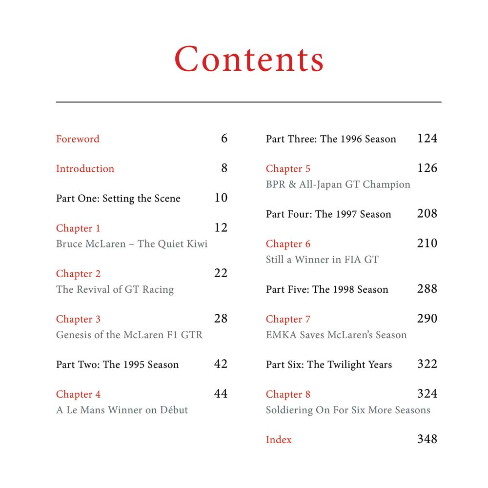 McLaren F1 GTR book contents