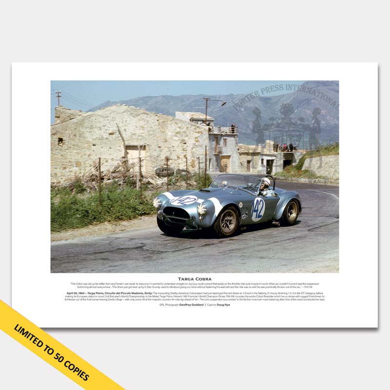 Phil Hill at the wheel of the works Cobra Roadster