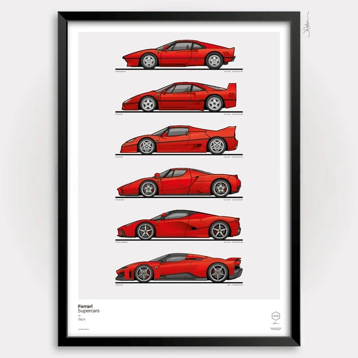 Ferrari 'Big 6' Supercars Evolution Print