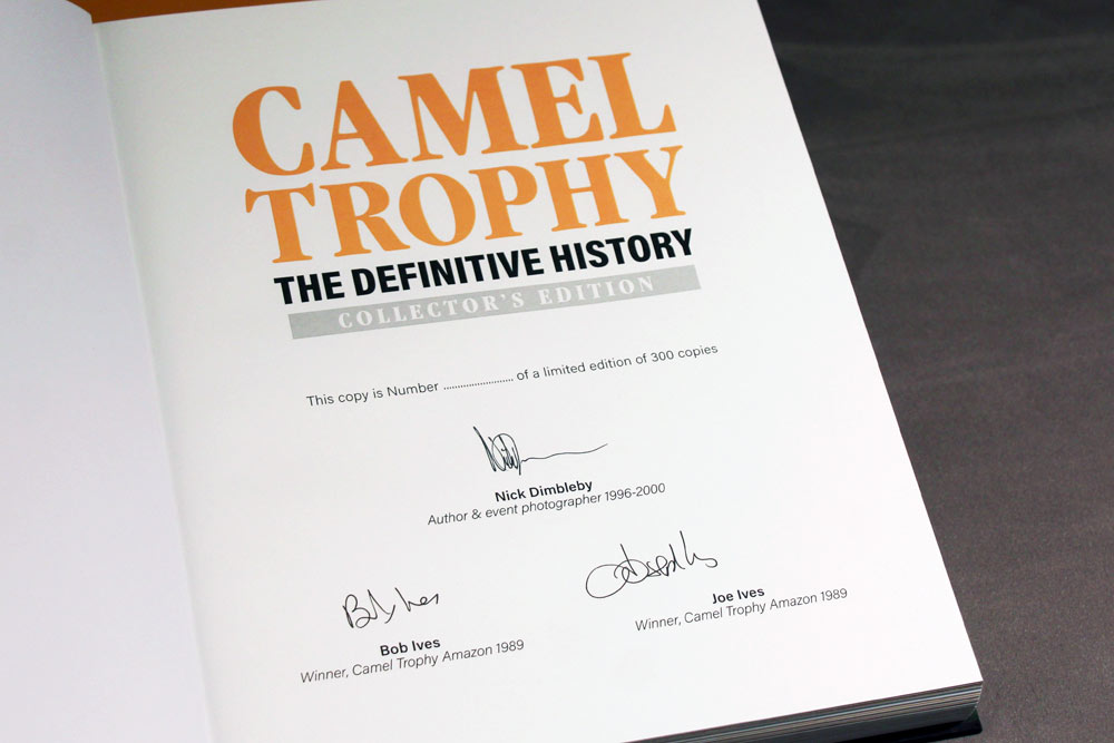 Camel Trophy winners signatures in book
