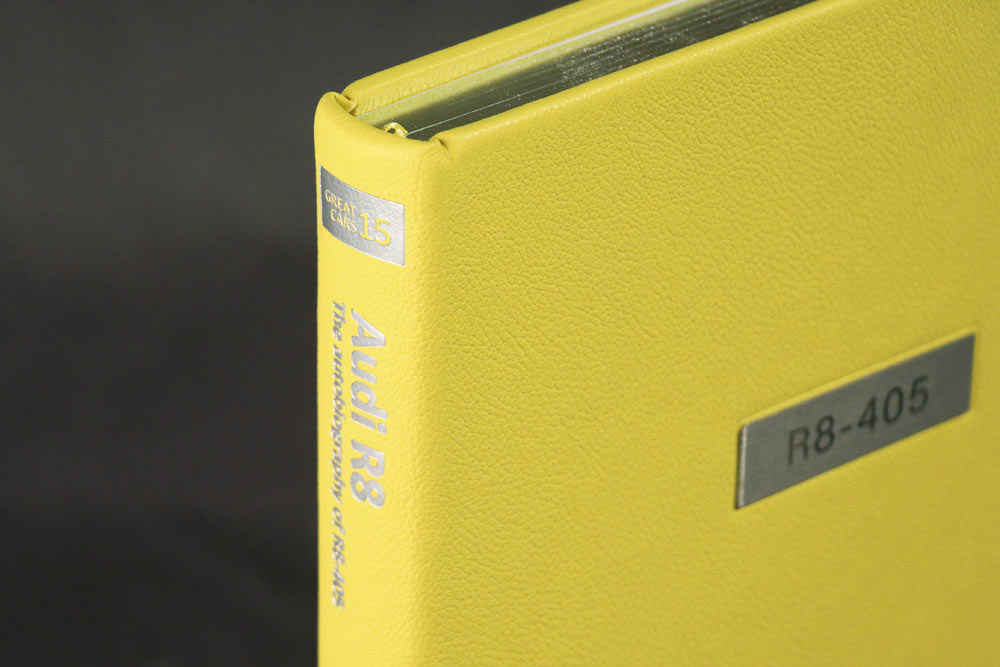 Detail of binding on Audi R8 book