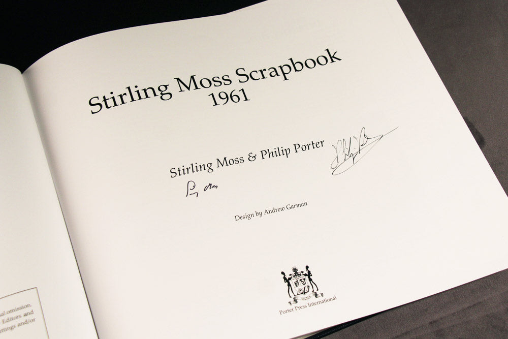 Stirling Moss signature page 1961 book